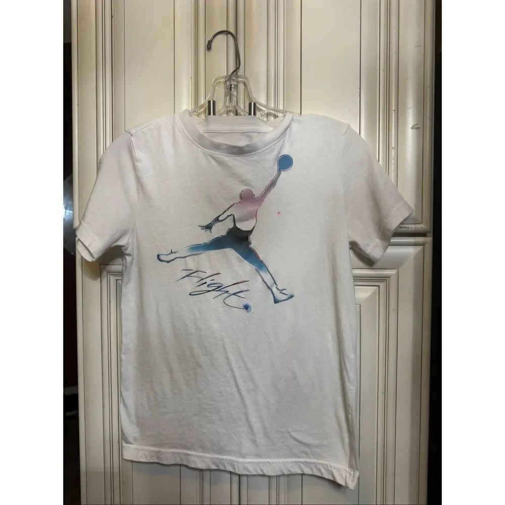 Jordan Youth Jumpman Flight Chrome Short Sleeve T-Shirt White Red Size 10-12